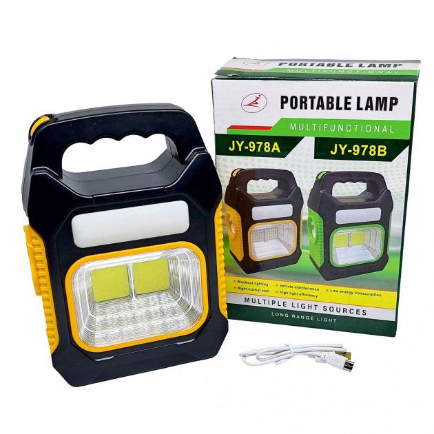 Портативный фонарь лампа JY-978B аккумуляторный с солнечной панелью + Power Bank. Цвет: желтый