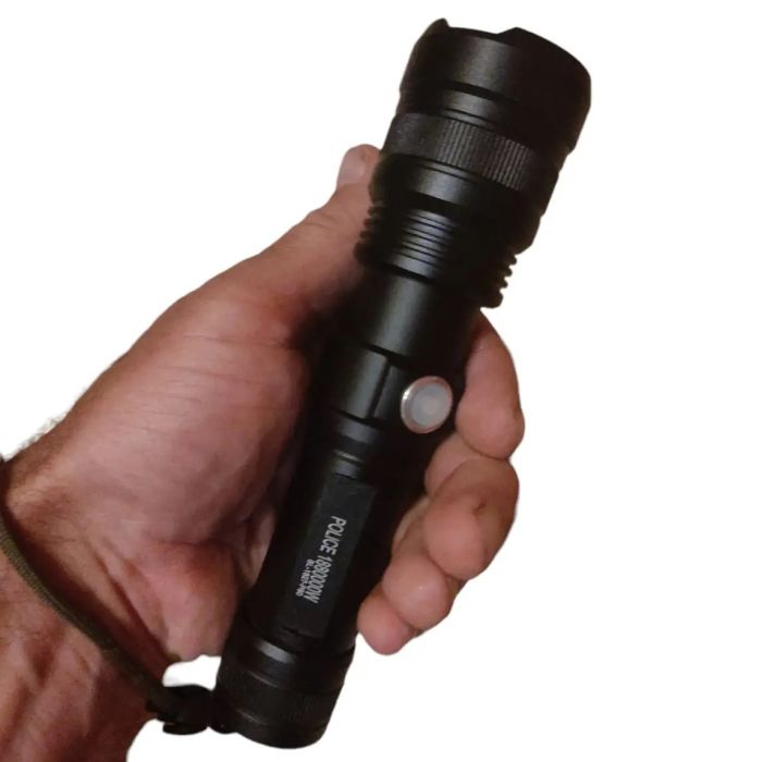 Ручной аккумуляторный светодиодный фонарь Police X-Balog BL-1827-P90 переносной с USB зарядкой оптическим зумом и металлическим корпусом + ремешок на руку