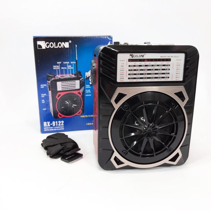Радиоприемник GOLON RX-9122 портативная колонка всеволновое переносное радио FM фонарь LED. Цвет: красный