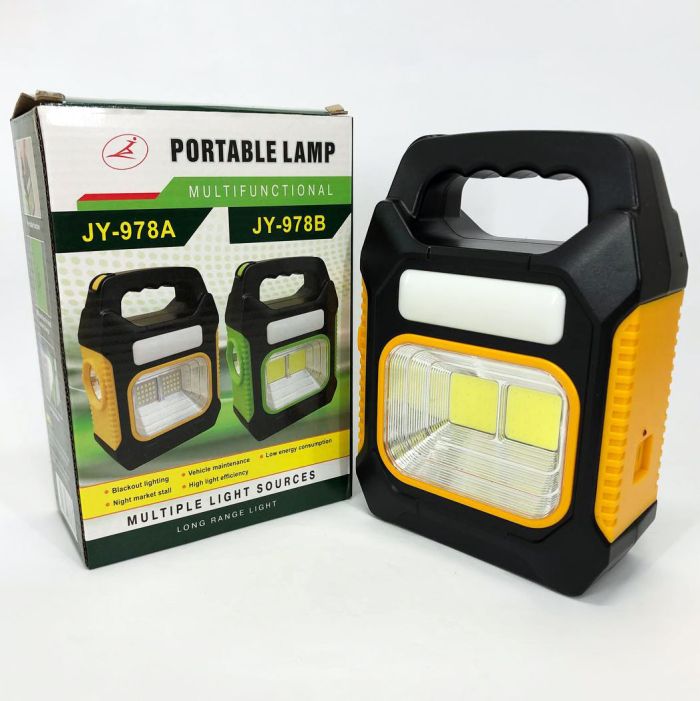 Портативный фонарь лампа JY-978B аккумуляторный с солнечной панелью + Power Bank. Цвет: желтый