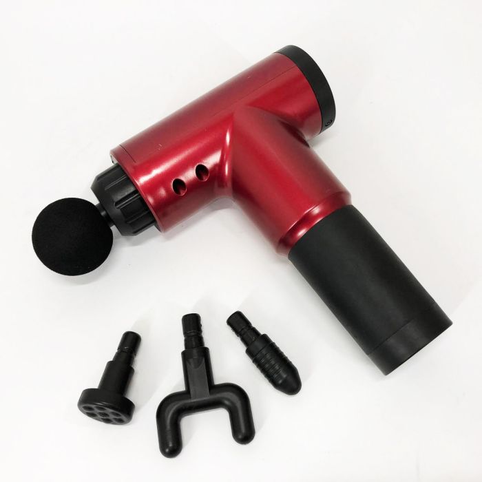 Аккумуляторный массажер Fascial Gun KH-320 портативный ручной ударный мышечный пистолет 4 насадки красный