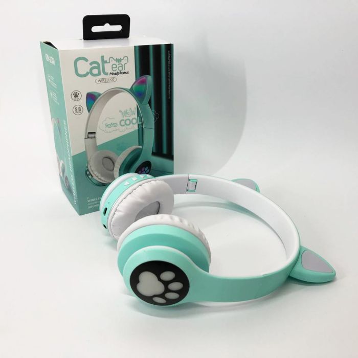 Беспроводные наушники с кошачьими ушками и RGB подсветкой Cat VZV 23M. Цвет: зеленый