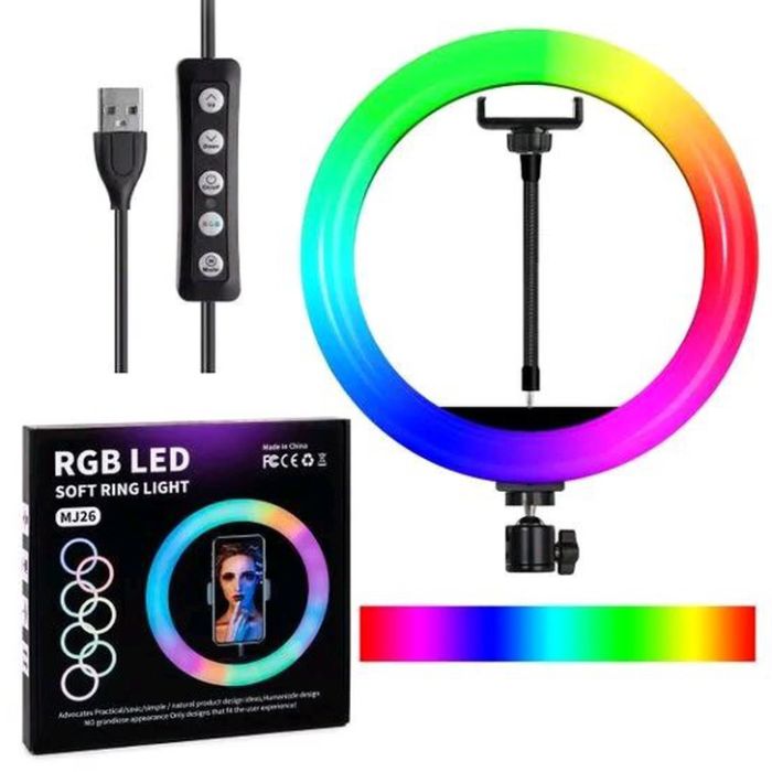 Кольцевая светодиодная лампа RGB LED RING MJ20 20 см с держателем телефона