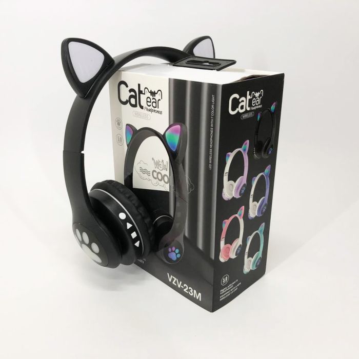 Беспроводные наушники с кошачьими ушками и RGB подсветкой Cat VZV 23M. Цвет: черный