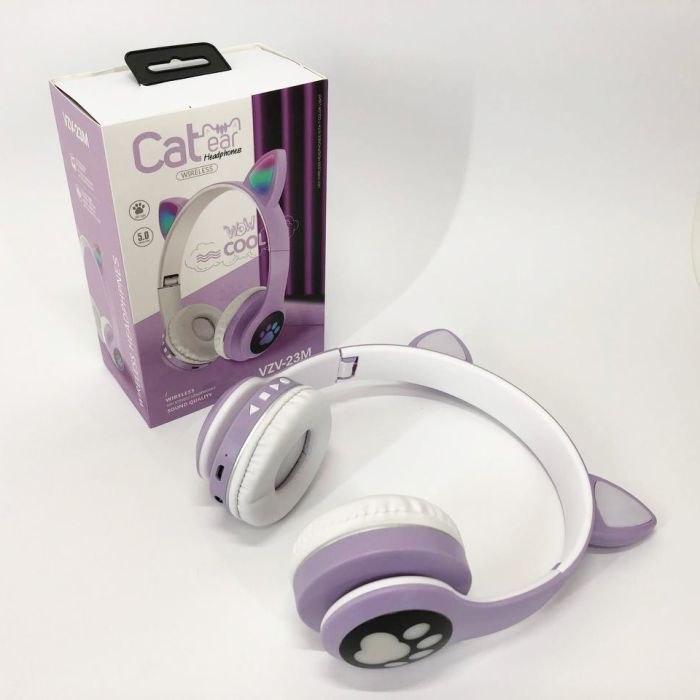 Беспроводные наушники с кошачьими ушками и RGB подсветкой Cat VZV 23M. Цвет: фиолетовый