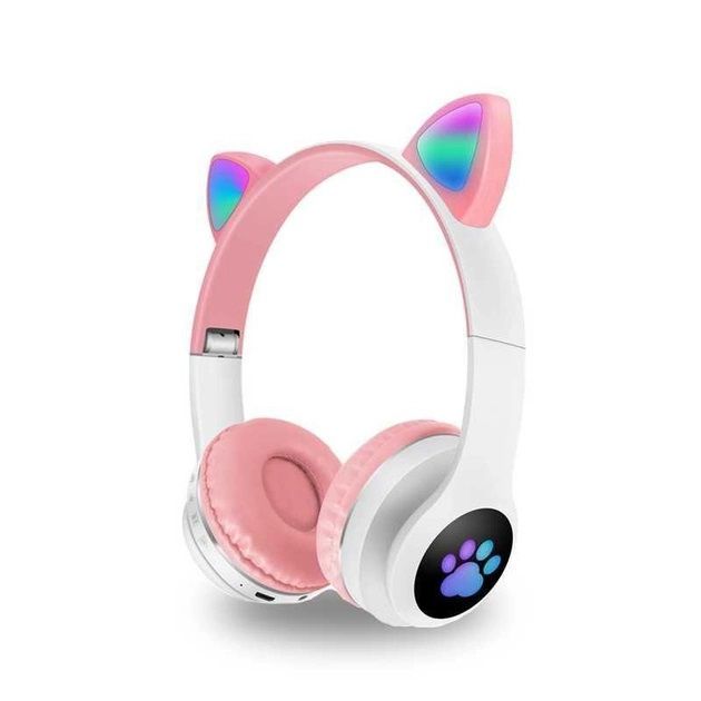 Беспроводные наушники с кошачьими ушками и RGB подсветкой Cat VZV 23M. Цвет: розовый