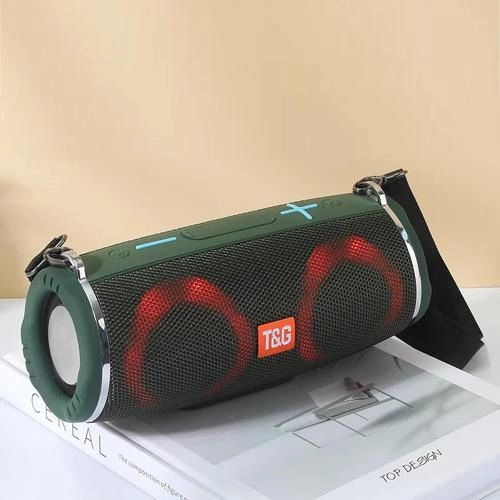 Портативная колонка TG642 с RGB подсветкой и ремешком, громкая блютуз колонка. Цвет: зеленый