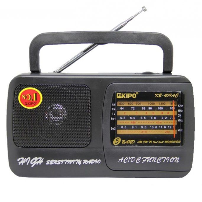 Радиоприёмник Kipo KB-409AC мощный радио FM c usb питание от батарейки R20 или от сети Черный