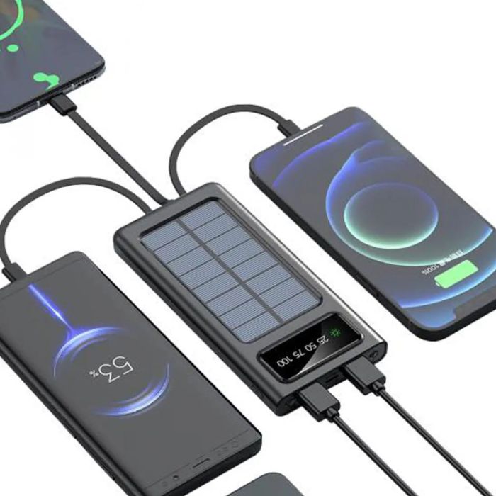 Портативное зарядное устройство на 20000mAh, Power Bank на солнечной батарее, для планшета. Цвет: черный