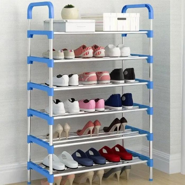 Полка для обуви Shoe Rack 6 полок Органайзер стойка 6 секций 56х28х113см, Полка-трансформер. Цвет: синий