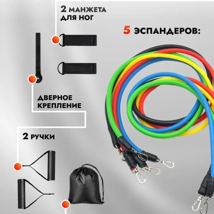 Эспандер резиновый жгут упражнения, Резинка эспандер для фитнеса упражнения, Фитнес резинки 5 в 1
