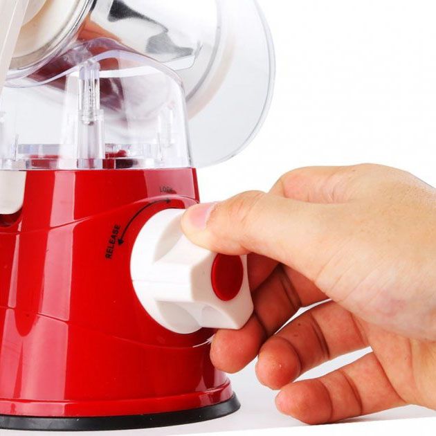 Овощерезка мультислайсер Tabletop Drum Grater Kitchen Master Терка для овощей и фруктов 3 насадки. Цвет: красный