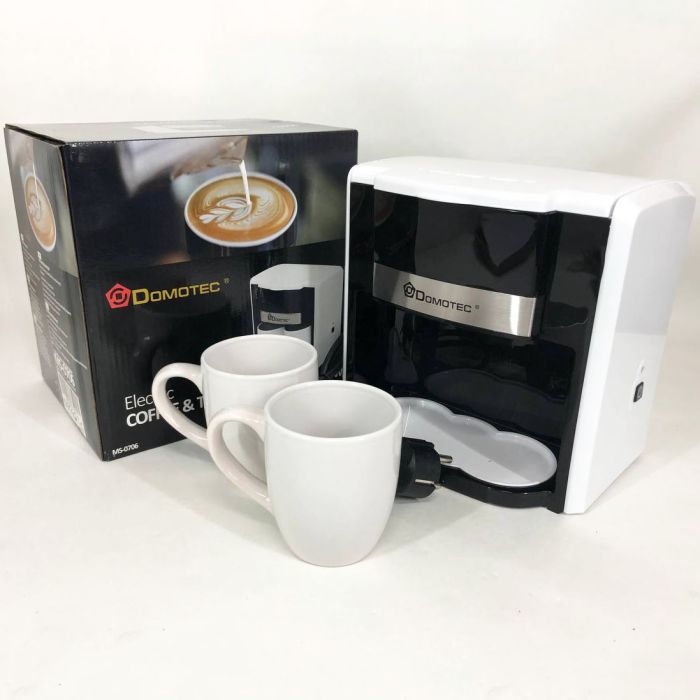 Кофеварка Domotec MS-0706 с двумя чашками в наборе белая, Кофеварки для домашнего пользования