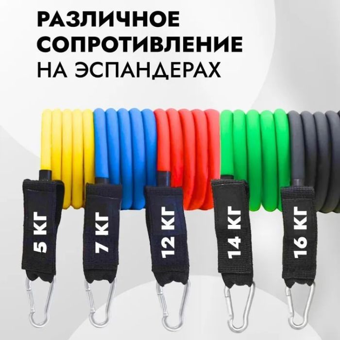 Эспандер резиновый жгут упражнения, Резинка эспандер для фитнеса упражнения, Фитнес резинки 5 в 1