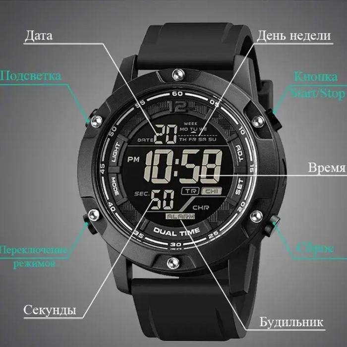 Часы наручные мужские SKMEI 1762BK BLACK, Мужские армейские водостойкие тактические часы. Цвет: черный