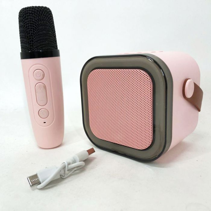 Портативная колонка с караоке микрофоном и RGB подсветкой K12 10W Bluetooth. Цвет: розовый
