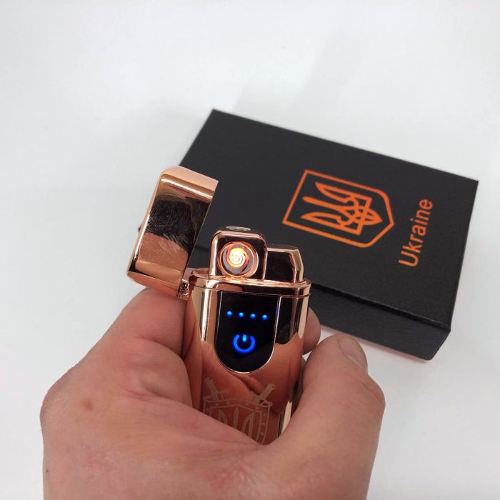 Электрическая и газовая зажигалка Украина с USB-зарядкой HL-431, Юсб зажигалка. Цвет: золотой