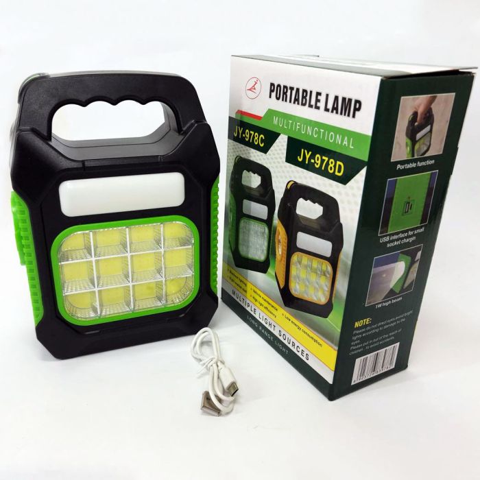 Фонарь переносной JY-978D-LED+12COB, power bank, фонарь светодиодный прожектор. Цвет: зеленый