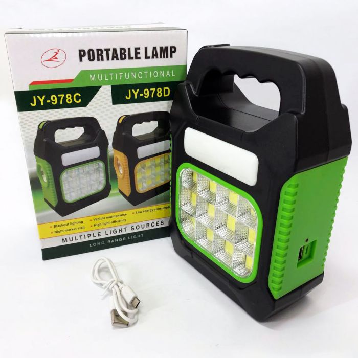 Фонарь переносной JY-978D-LED+12COB, power bank, фонарь светодиодный прожектор. Цвет: зеленый