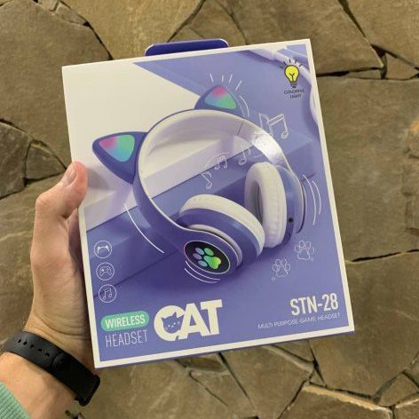 Беспроводные LED наушники с кошачьими ушками CAT STN-28, Стерео наушники с кошачьими ушками. Цвет: синий