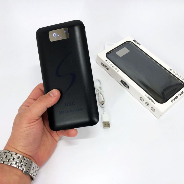 Портативная мобильная зарядка Power Bank 30000 mAh UKC, Внешний аккумулятор, Зарядка power bank. Цвет: черный