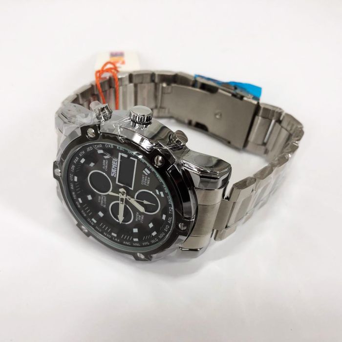 Часы наручные мужские SKMEI 1389SIBK SILVER-BLACK, модные мужские часы. Цвет: серебряный + черный