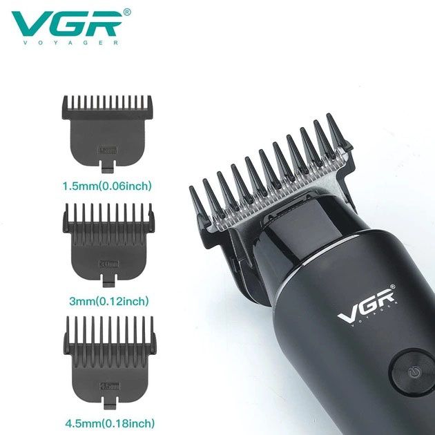 Триммер для волос VGR V-937, с USB-кабелем для зарядки, светодиодным дисплеем, 3 насадками