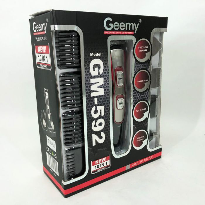 Машинка для стрижки 10в1 GEMEI GM-592, окантовочная машинка, подстригательная машинка. Цвет: красный