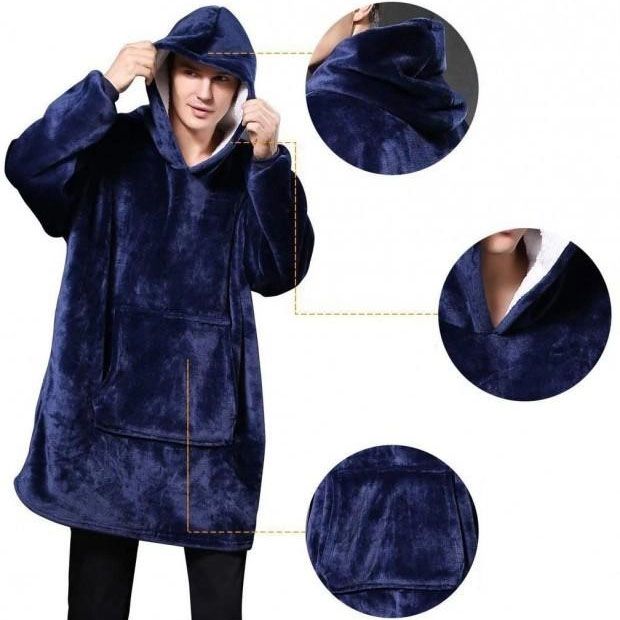 Плед толстовка с капюшоном и рукавами Huggle Hoodie оверсайз. Цвет: синий