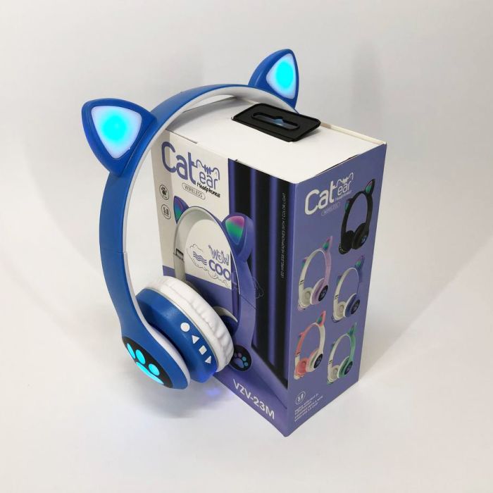 Беспроводные наушники с кошачьими ушками и RGB подсветкой Cat VZV 23M. Цвет: синий
