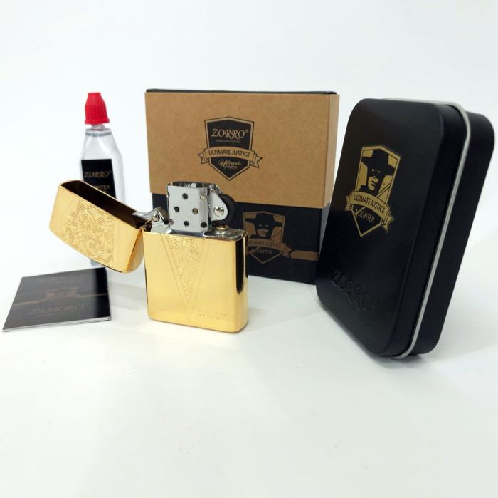 Зажигалка бензиновая Zorro HL-366, зажигалка на день рождения, ветрозащитная зажигалка. Цвет: золотой