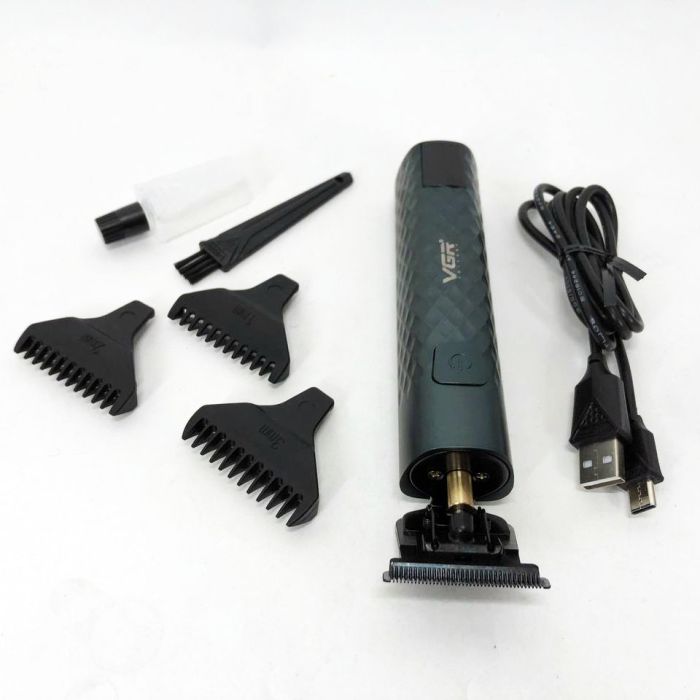 Триммер для стрижки волос, усов, бороды VGR V-077 с USB зарядкой, корпус металл, триммер беспроводной