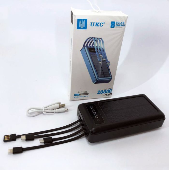 Портативное зарядное устройство на 20000mAh, Power Bank на солнечной батарее, для планшета. Цвет: черный