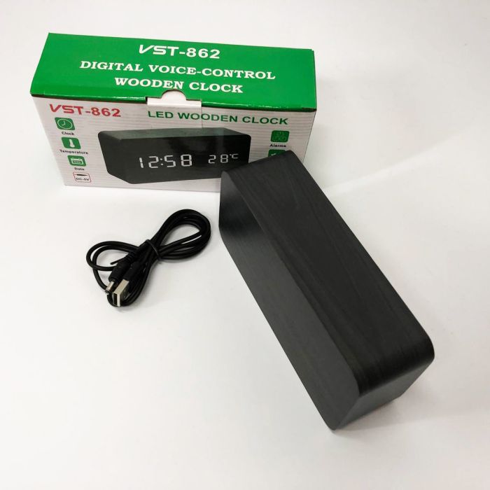 Электронные часы VST-862-6, с датчиком температуры, будильник, питание от USB. Цвет: черный-белый