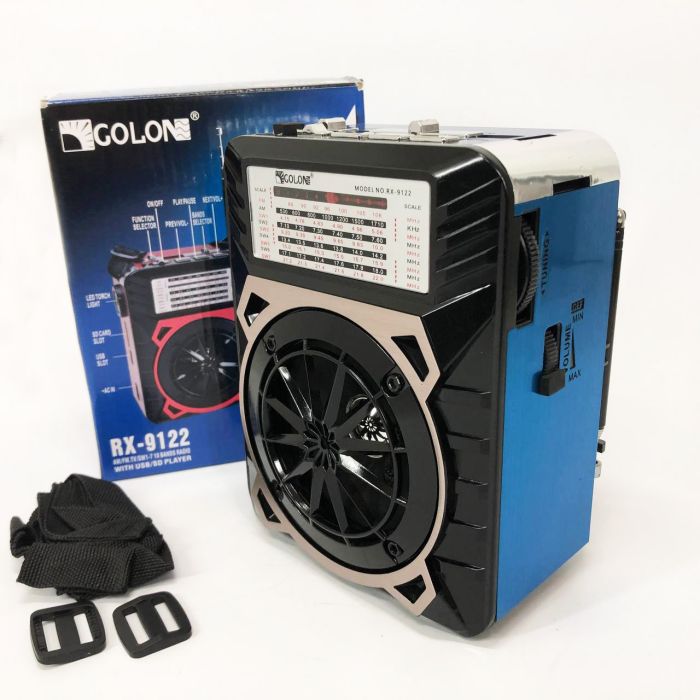 Радиоприемник GOLON RX-9122 портативная колонка всеволновое переносное радио FM фонарь LED. Цвет: синий