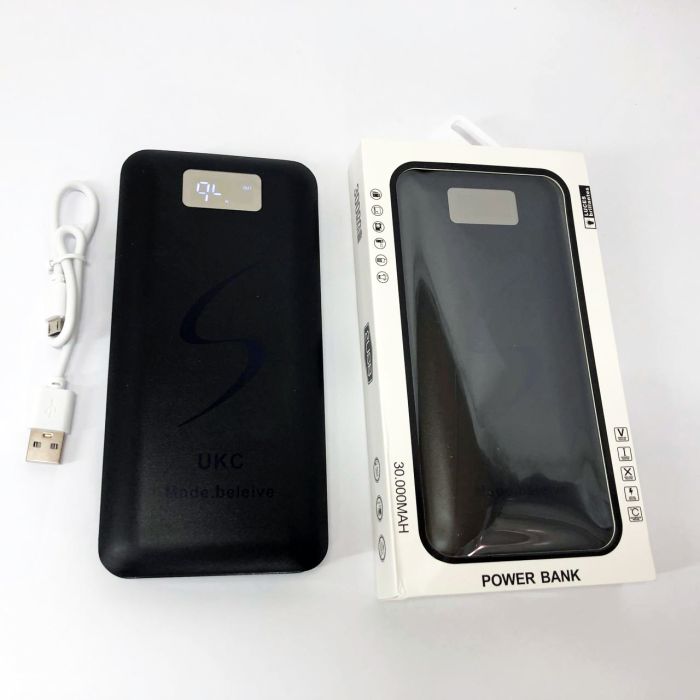 Портативная мобильная зарядка Power Bank 30000 mAh UKC, Внешний аккумулятор, Зарядка power bank. Цвет: черный