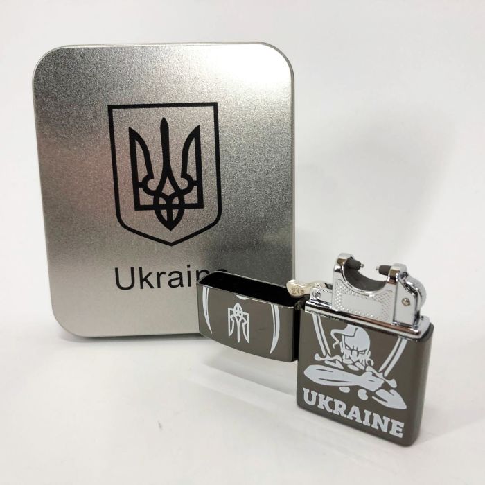 Дуговая электроимпульсная USB зажигалка Украина (металлическая коробка) HL-449. Цвет: черный