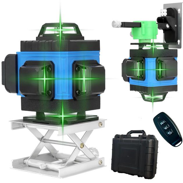 Уровень лазерный линейный нивелир аккумуляторный Laser 4D, 16 линий, рабочее растояние 30м, в чемодане