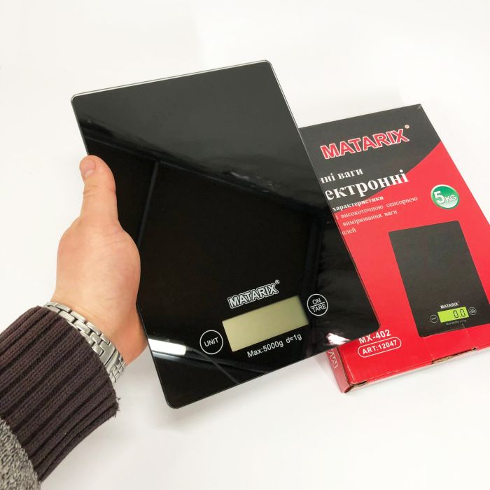 Весы кухонные MATARIX MX-402 5 кг с дисплеем, Компактные кухонные весы для пищи. Цвет: черный
