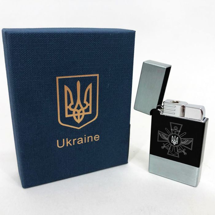 Зажигалка газовая Украина Подарочная коробка, турбо пламя HL-393-1. Цвет: серебро