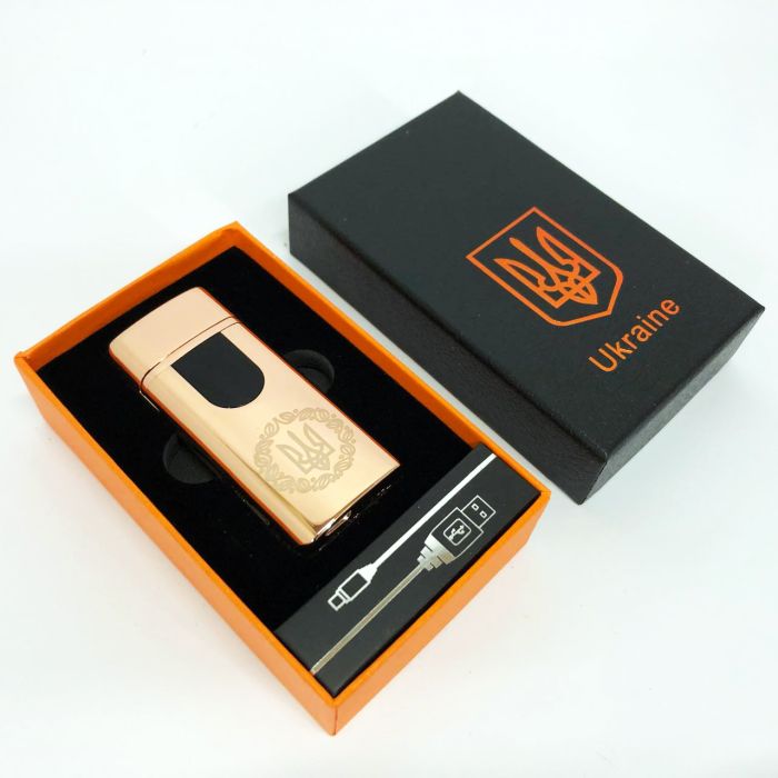 Электрическая и газовая зажигалка Украина с USB-зарядкой HL-435, зажигалка необычная. Цвет: золотой