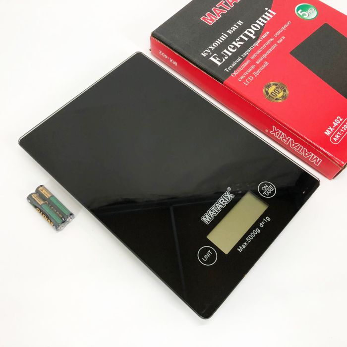 Весы кухонные MATARIX MX-402 5 кг с дисплеем, Компактные кухонные весы для пищи. Цвет: черный