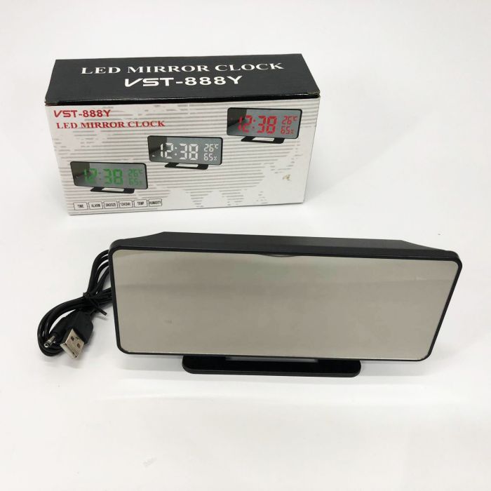 Часы настольные зеркальные VST-888Y-1 USB с красным циферблатом, часы электронные светящиеся