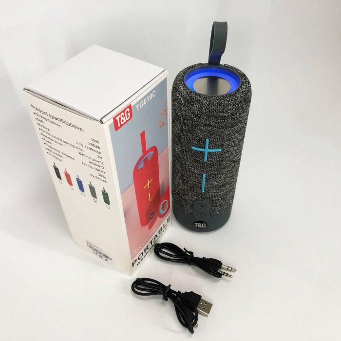 Портативная Bluetooth колонка TG619C FM-радио USB/TF с ремешком, Блютуз колонка с подсветкой. Цвет: серый