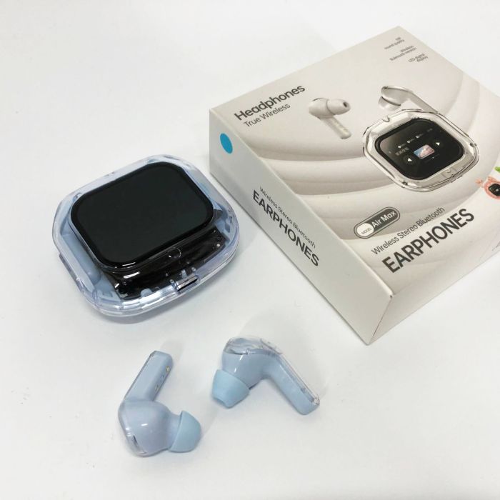 Беспроводные вакуумные наушники TWS с LED дисплеем, влагозащита IPx4 Bluetooth 5.4 с кейсом. Цвет: голубой