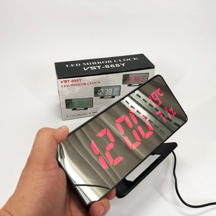 Часы настольные зеркальные VST-888Y-1 USB с красным циферблатом, часы электронные светящиеся