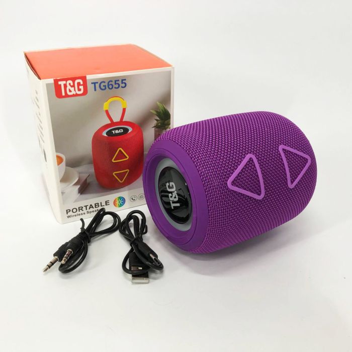 Портативная колонка TG655 5W с RGB подсветкой и ремешком, Аккумуляторная для музыки. Цвет: фиолетовый