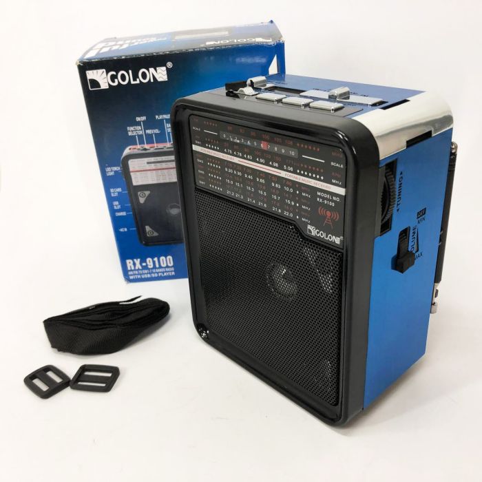 Радиоприемник GOLON RX-9100 USB+SD Радио с фонарем, Ретро радиоприемник, Fm передатчик. Цвет: синий