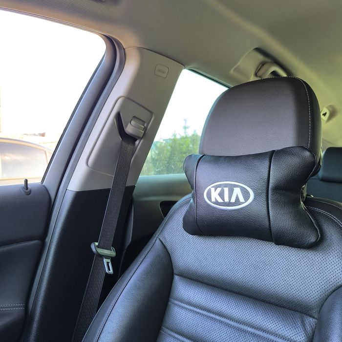 Автодушки 2 шт на подголовник Kia/Киа, натуральная кожа, черные, Подголовник для авто с комфортом