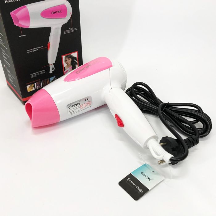 Фен для волос складной дорожный Gemei GM-1756 1200 Вт, Домашний фен для укладки. Цвет: розовый